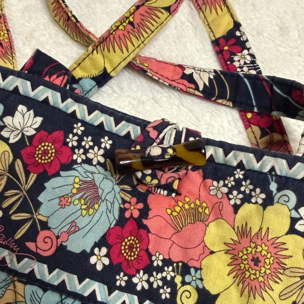 Vera Bradley Happy Snails Floral Navy Multicolor Quilted Tote Bag Purse